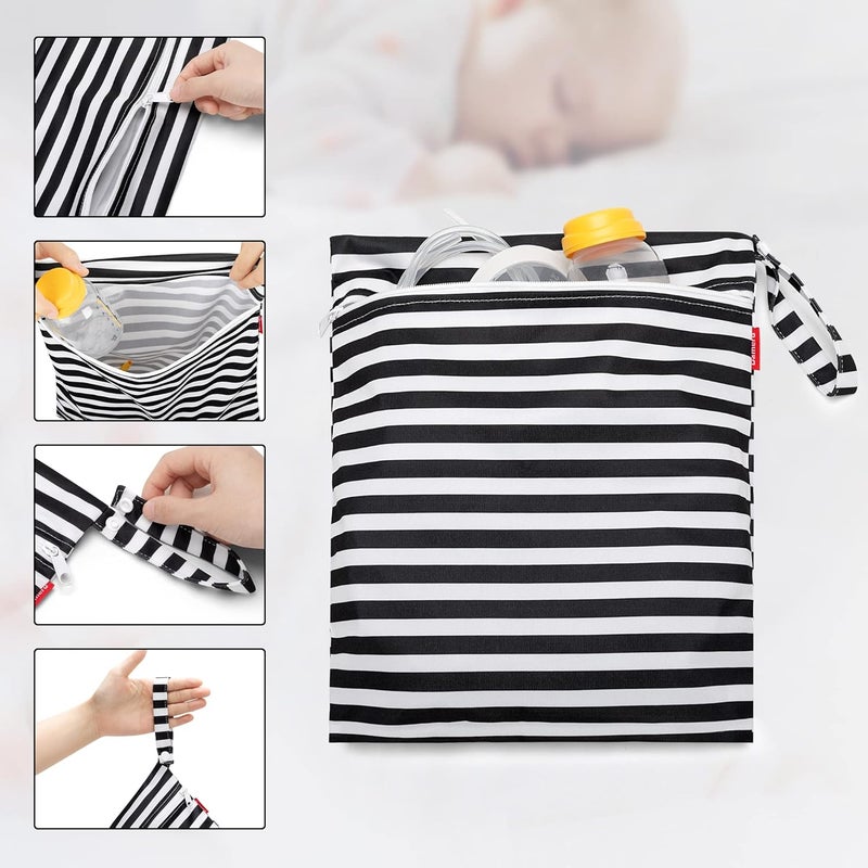 Damero Breast Pump Parts Bag, 2Pack Wet Bag for Breast Pump Parts Storage with Waterproof Mat, Black Strips - Image 2